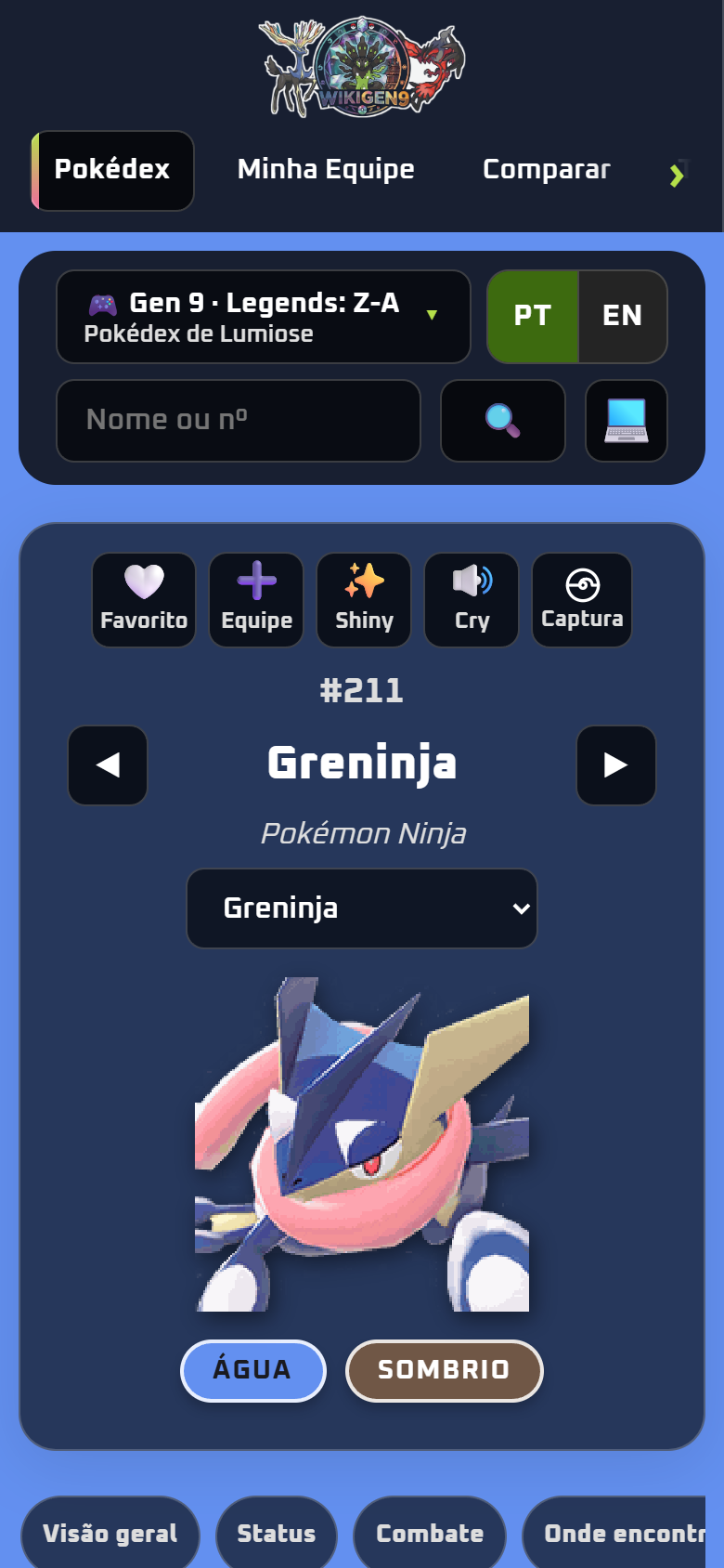 Greninja em Legends: Z-A, no celular